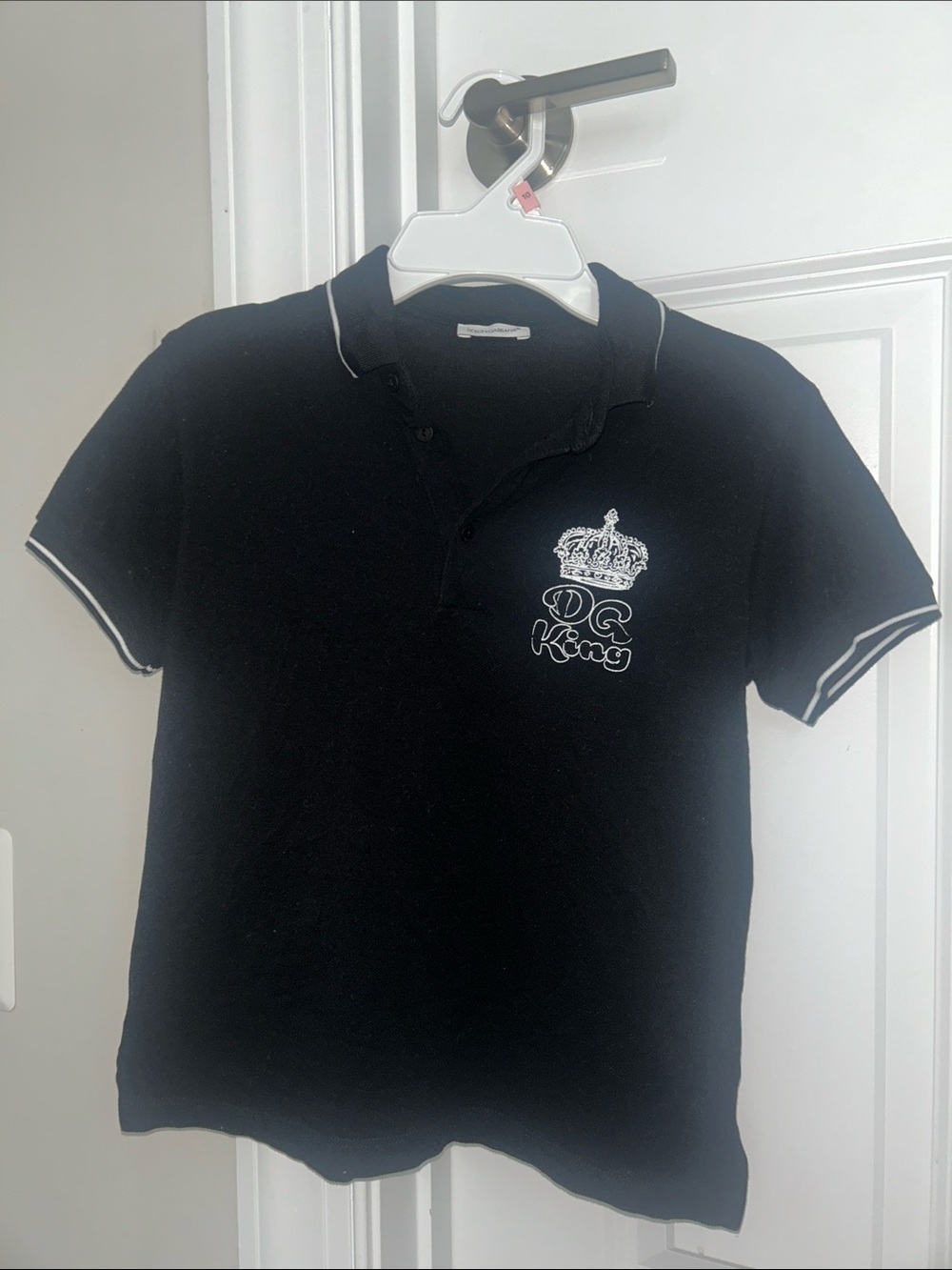 Dolce & Gabbana Black Polo with White Trim and Crown Patch - Kids